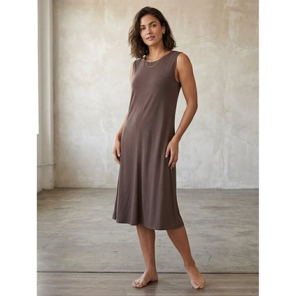 Eileen Fisher Dresses & Skirts - Eileen Fisher Silk Georgette Crepe Sleeveless Midi Dress Espresso Brown Medium
